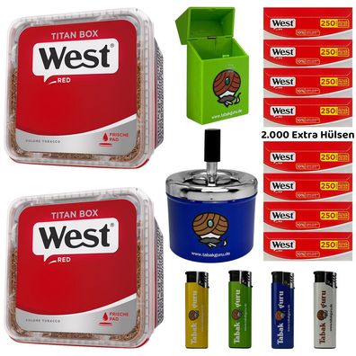 WEST Red/Rot Volumentabak Titan Box 2x 280g, Extra Hülsen, Drehascher, Zubehör