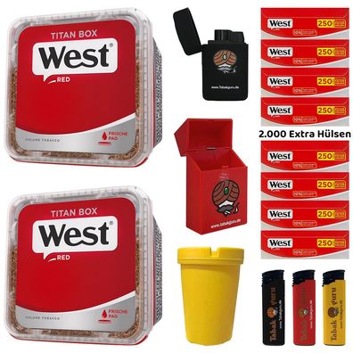 WEST Red/Rot Volumentabak Titan Box 2x 280g, Extra Hülsen, Ascher, Feuerzeuge