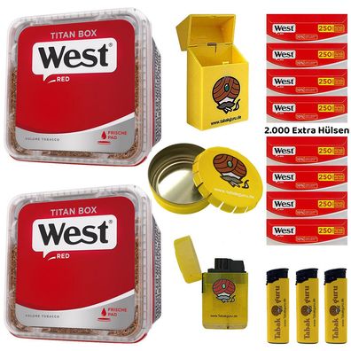 WEST Red/Rot Volumentabak Titan Box 2x 280g, 2000 Extra Hülsen, Ascher, Zubehör