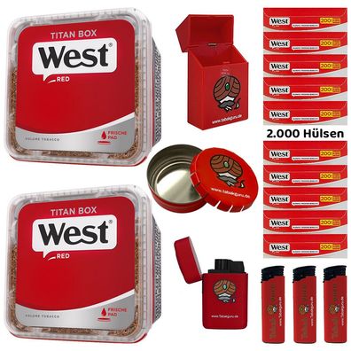 WEST Red/Rot Volumentabak Titan Box 2x 265g, 2000 Hülsen, Ascher, Zubehör