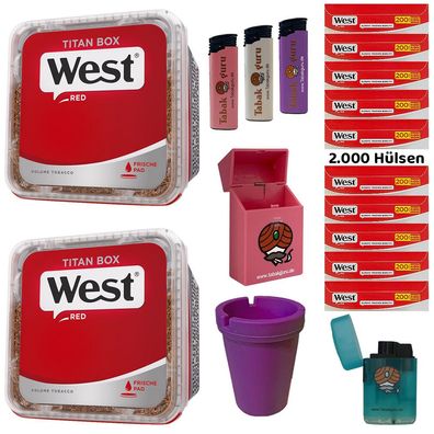 WEST Red/Rot Volumentabak Titan Box 2x 280g, Hülsen, Ascher, Feuerzeuge, Box