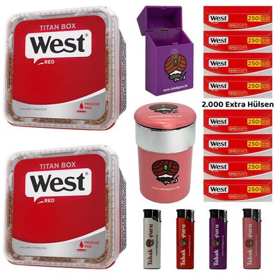 WEST Red/Rot Volumentabak Titan Box 2x 280g, Extra Hülsen, Autoascher, Zubehör