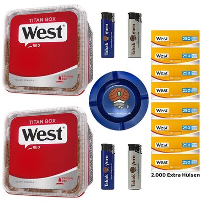 WEST Red/Rot Tabak Titan Box 2x 280g, Yellow Extra Hülsen, Metallascher