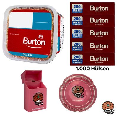 Burton Volumentabak GIGA Box à 400g, 1000 Hülsen, Glasaschenbecher, Box
