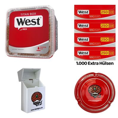WEST Red/Rot Volumentabak Titan Box à 280g, Extra Hülsen, Glasascher, Box