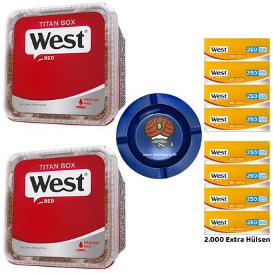 WEST Red/Rot Volumentabak Titan Box 2x 280g, Yellow Extra Hülsen, Metallascher