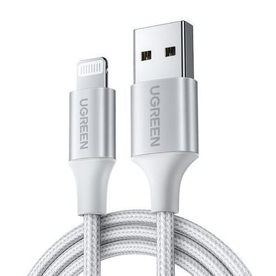 Ugreen US199 USB-A auf Lightning Kabel, 2m, MFi-zertifiziert, silberfarben, lang