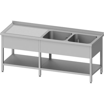 Stalgast Spültisch mit Grundboden, 2300x700x850 mm, mit zwei Becken rechts, mit