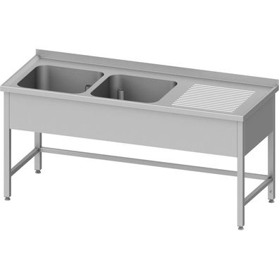 Stalgast Spültisch ohne Grundboden, 1600x600x850 mm, mit zwei Becken links, mit