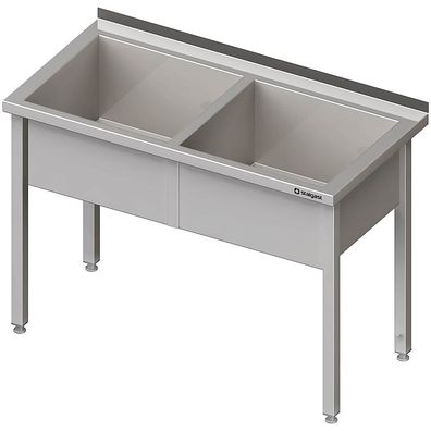 Stalgast Topfspüle mit zwei Becken, 1300x700x850 mm, 300 mm Beckenhöhe, mit Aufkan