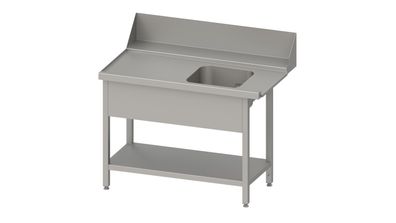 Stalgast Zulauftisch PRO, Korbführung mit Gefälle, mit Grundboden und einem Becken