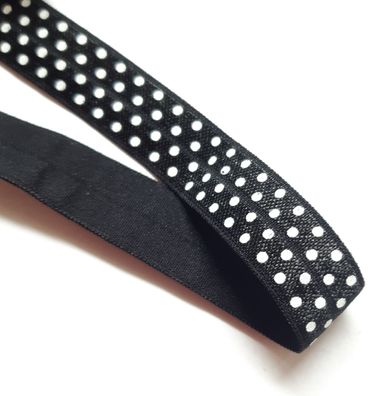1m x 15mm Falzgummi Einfassband elastisch Satinglanz Schwarz mit Tupfen Weiß