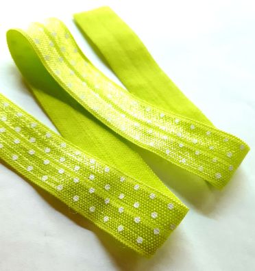 1m x 15mm Falzgummi Einfassband elastisch Satinglanz Limone Grün mit Tupfen Weiß