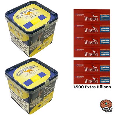 Camel Yellow/Gelb Volumentabak Eimer 2x 300g, Winston Extra Hülsen