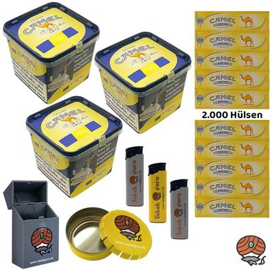 Camel Yellow/Gelb Volumentabak Eimer 3x 300g, Hülsen, Ascher, Feuerzeuge, Box