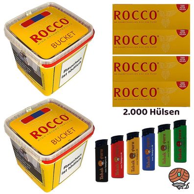 ROCCO Volumentabak Gelb BUCKET 2x 500g, 2000 Hülsen, Feuerzeuge