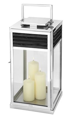 Fink GENUA, Laterne, Teakholz , schwarz, silberfarben, L. 30 cm, B. 30 cm, H. 60