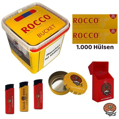 ROCCO Volumentabak Gelb BUCKET 500g, 1000 Hülsen, Ascher, Feuerzeuge, Box