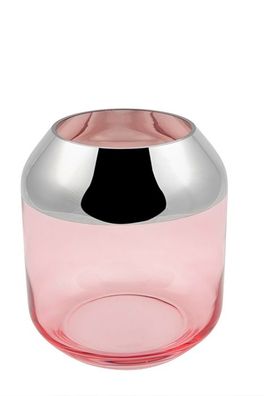 Fink SMILLA, Teelichthalter, Silberfolie, glatt, rosa, silberfarben, H. 9 cm, D
