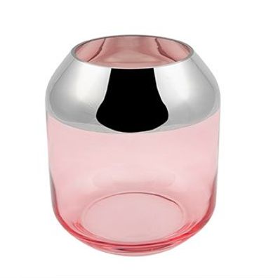 Fink SMILLA, Teelichthalter, Silberfolie, glatt, rosa, silberfarben, H. 21 cm, D