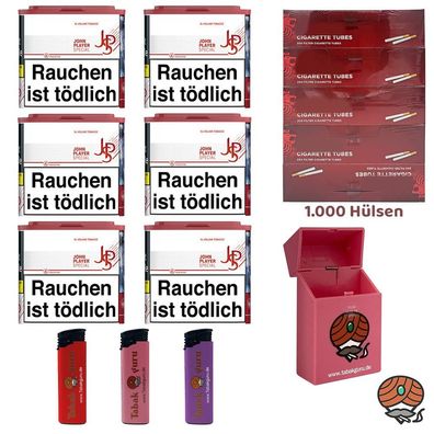 JPS - John Player Special Red/Rot Tabak Dose 6x 36g, Hülsen, Feuerzeuge, Box