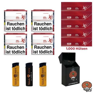 JPS/John Player Special - Rot Tabak Dose 4x 36g, JPS Hülsen, Feuerzeuge, Box