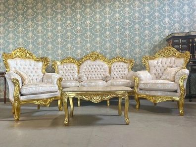Rococo Louis XV Sofa Set Ivory French Salon Set Handmade Velvet Couch Set Decor