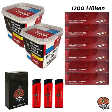 Burton Red Volumentabak MEGA Box 2x 270g, 1200 Hülsen, Feuerzeuge, Box
