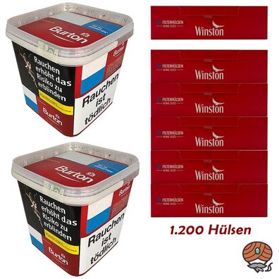 Burton Red Volumentabak/Zigarettentabak MEGA Box 2x 270g, Winston Hülsen