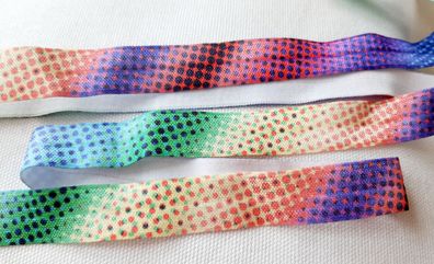 1m x 15mm Falzgummi Einfassband elastisch Satinglanz Disco Regenbogen