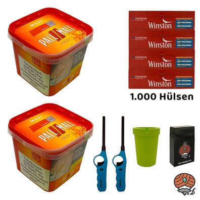 Pall Mall Volumentabak Maxi Box 2x 263g, Extra Hülsen, Feuerzeuge, Stabfeuerz