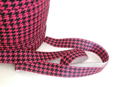 1m x 15mm Falzgummi Einfassband elastisch Satinglanz Hahnentritt Pepita Pink Schwarz