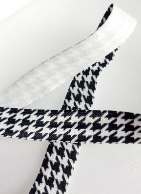 1m x 15mm Falzgummi Einfassband elastisch Satinglanz Hahnentritt Pepita Schwarz Weiß