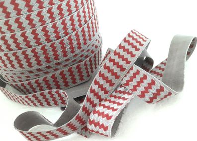 1m x 15mm Falzgummi reflektierend in Dunkeln Zigzag Muster Silber Weinrot