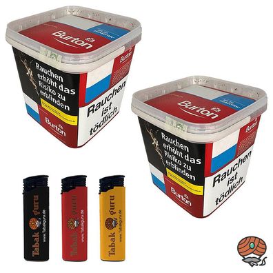 Burton Red Volumentabak/Zigarettentabak MEGA Box 2x 270g, 3 Feuerzeuge