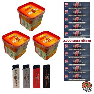 Pall Mall Allround Volumentabak Maxi Box 3x 310g 2000 Red Xtra Hülsen Feuerzeuge