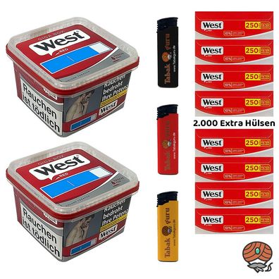 West Red Tabak/Volumentabak Giga Box 2x 160g, 2000 Extra Hülsen, Feuerzeuge