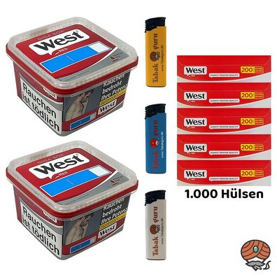 West Red Tabak/Volumentabak Giga Box 2x 160g, West Hülsen, Feuerzeuge