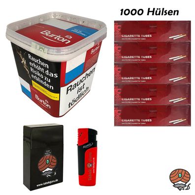 Burton Red Volumentabak MEGA Box 270g, Hülsen, Sturmfeuerzeug, Flip Case