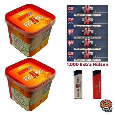 Pall Mall Allround Volumentabak Maxi Box 2x 310g, Xtra Hülsen, Feuerzeuge