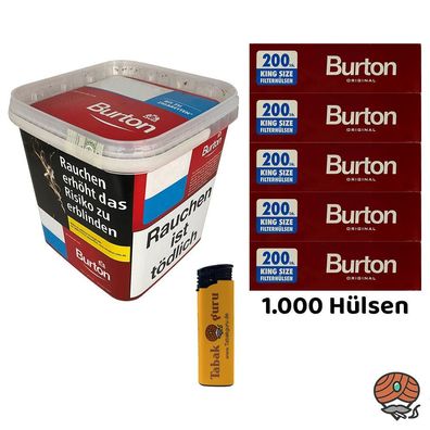 Burton Red Volumentabak/Zigarettentabak MEGA Box 270g, Hülsen, Feuerzeug
