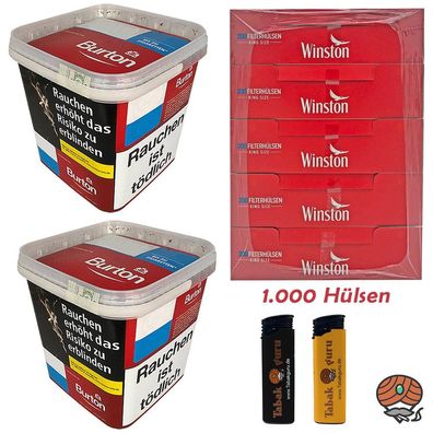 Burton Red Volumentabak/Zigarettentabak MEGA Box 2x 270g, Hülsen, Feuerzeug