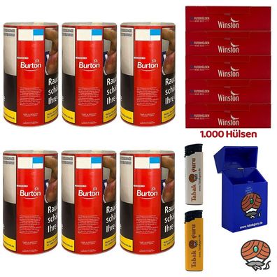 Burton Red Volumentabak XXL Dose 6x 90g, 1000 Winston Hülsen, Feuerzeuge, Box