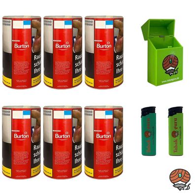 Burton Red Volumentabak XXL Dose 6x 90g, Feuerzeuge, Box
