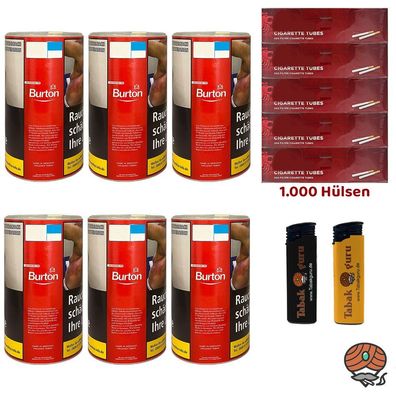 Burton Red Volumentabak XXL Dose 6x 90g, Break Hülsen, Feuerzeuge