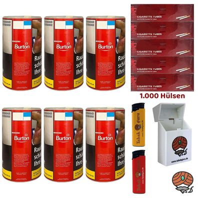 Burton Red Volumentabak XXL Dose 6x 90g, 1000 Hülsen, Feuerzeuge, Box