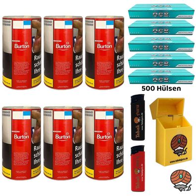Burton Red Volumentabak XXL Dose 6x 90g, OCB Menth. Hülsen, Feuerzeuge, Box