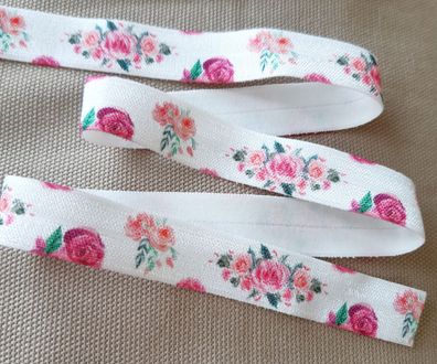 1m x 15mm Falzgummi Einfassband elastisch Satinglanz Shabby Rosen Pink