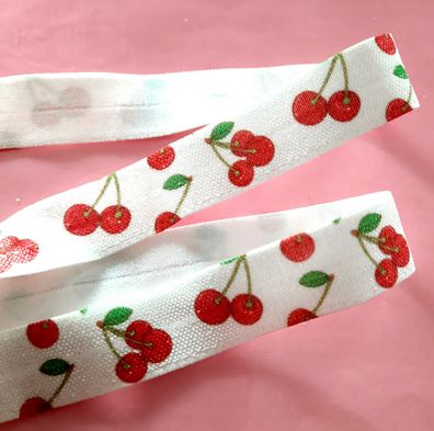 1m x 15mm Falzgummi Einfassband elastisch Satinglanz Rote Kirschen