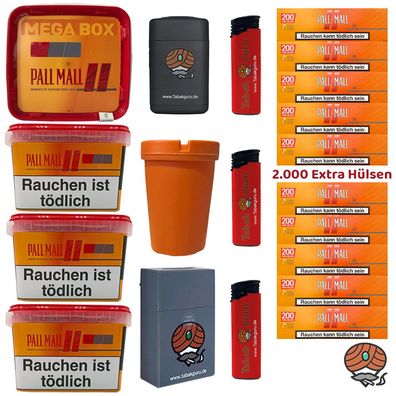 Pall Mall Allround Volumentabak Mega Box 4x 145g, Xtra Hülsen, viel Zubehör